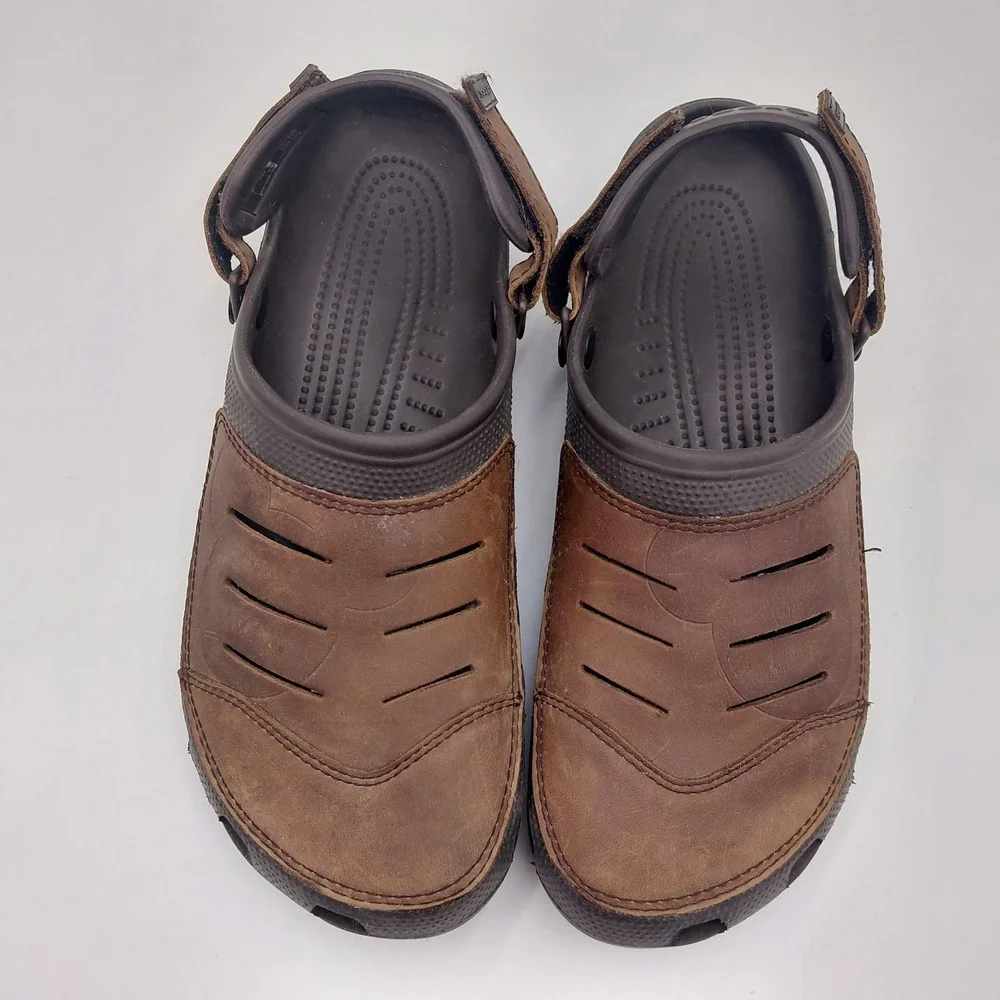 Crocs Yukon Clogs Mens 13 Leather Upper Slip On Back Strap Embossed Mickey